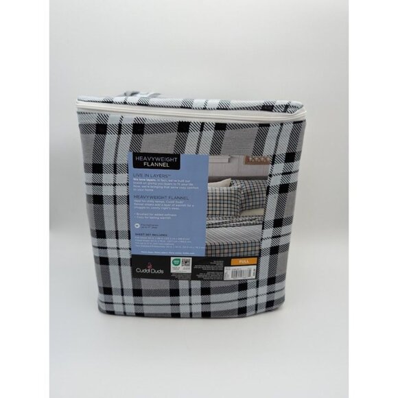 Cuddl Duds Full Sheet Set Heavyweight Flannel Blue Plaid Lodge Farmhouse NEW - Picture 4 of 6